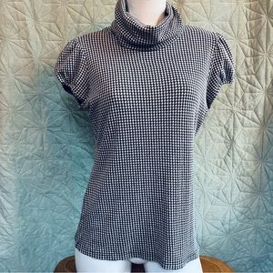 Houndstooth knit top with fun sleeves and cowlneck